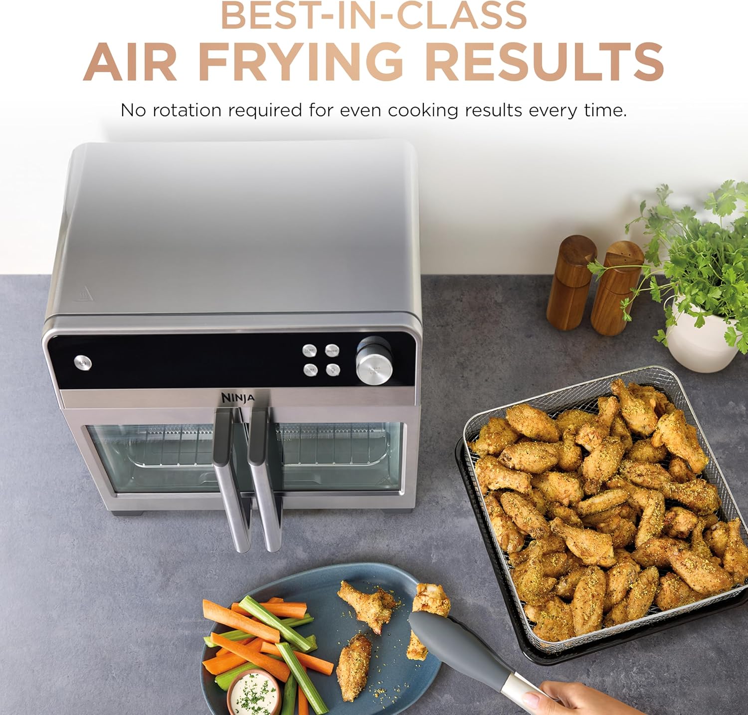Ninja | French Door Premier Air fry Oven | 10-in-1 functions | 20.3-qt capacity | 5-qt Air Fry Basket, Sheet Pan, Wire Rack, Broil Rack | PFAS-free Cooking Surface, Dishwasher-Safe Accessories | FO101