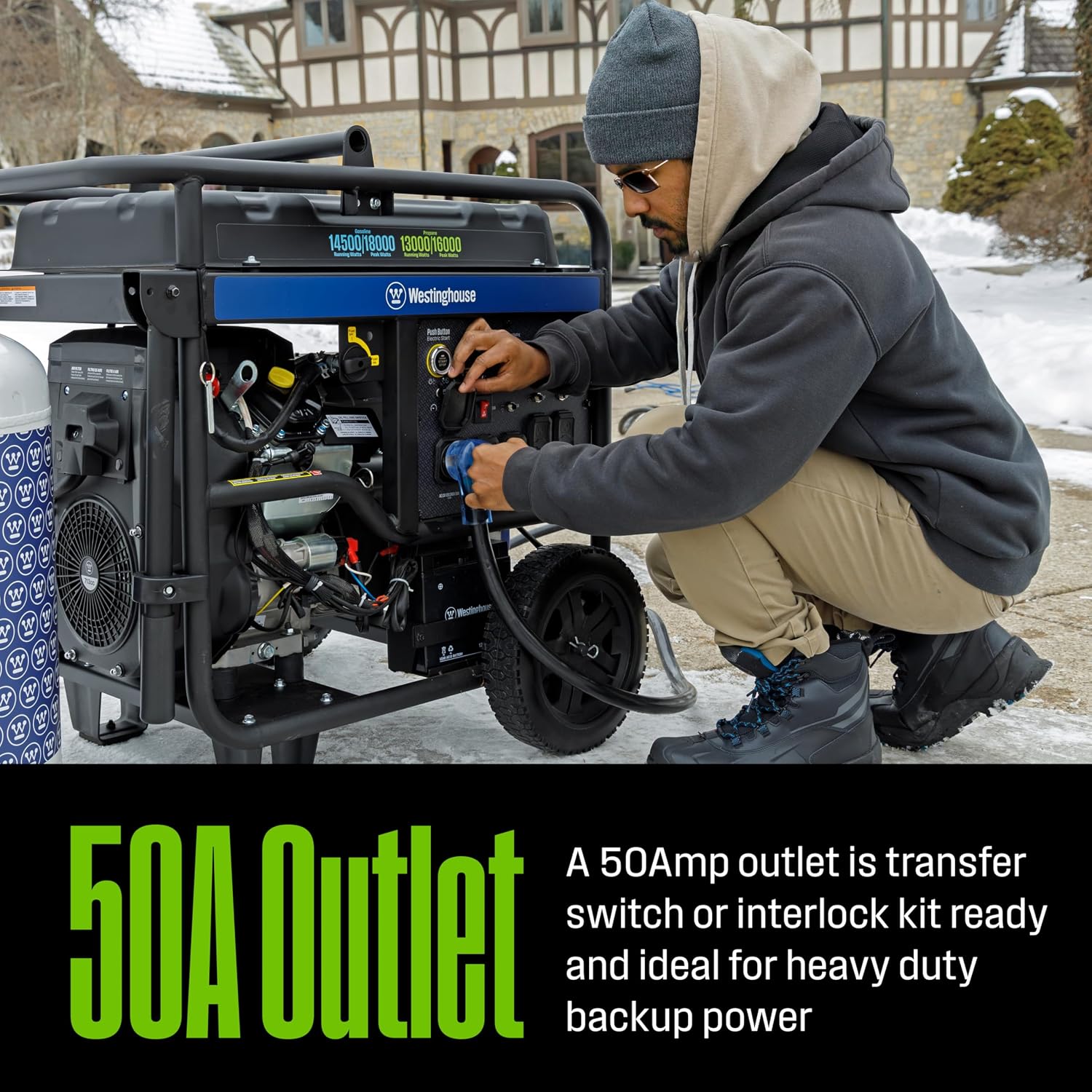 Westinghouse 18000 Peak Watt Dual Fuel Home Backup Portable Generator, Remote Electric Start, Transfer Switch Ready, Gas and Propane Powered