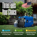 Westinghouse 12000 Peak Watt Tri-Fuel Portable Inverter Generator, Remote Start, Transfer Switch Ready, Gas/Propane/Natural Gas Powered, Low THD, Safe for Electronics, Parallel Capable, CO Sensor