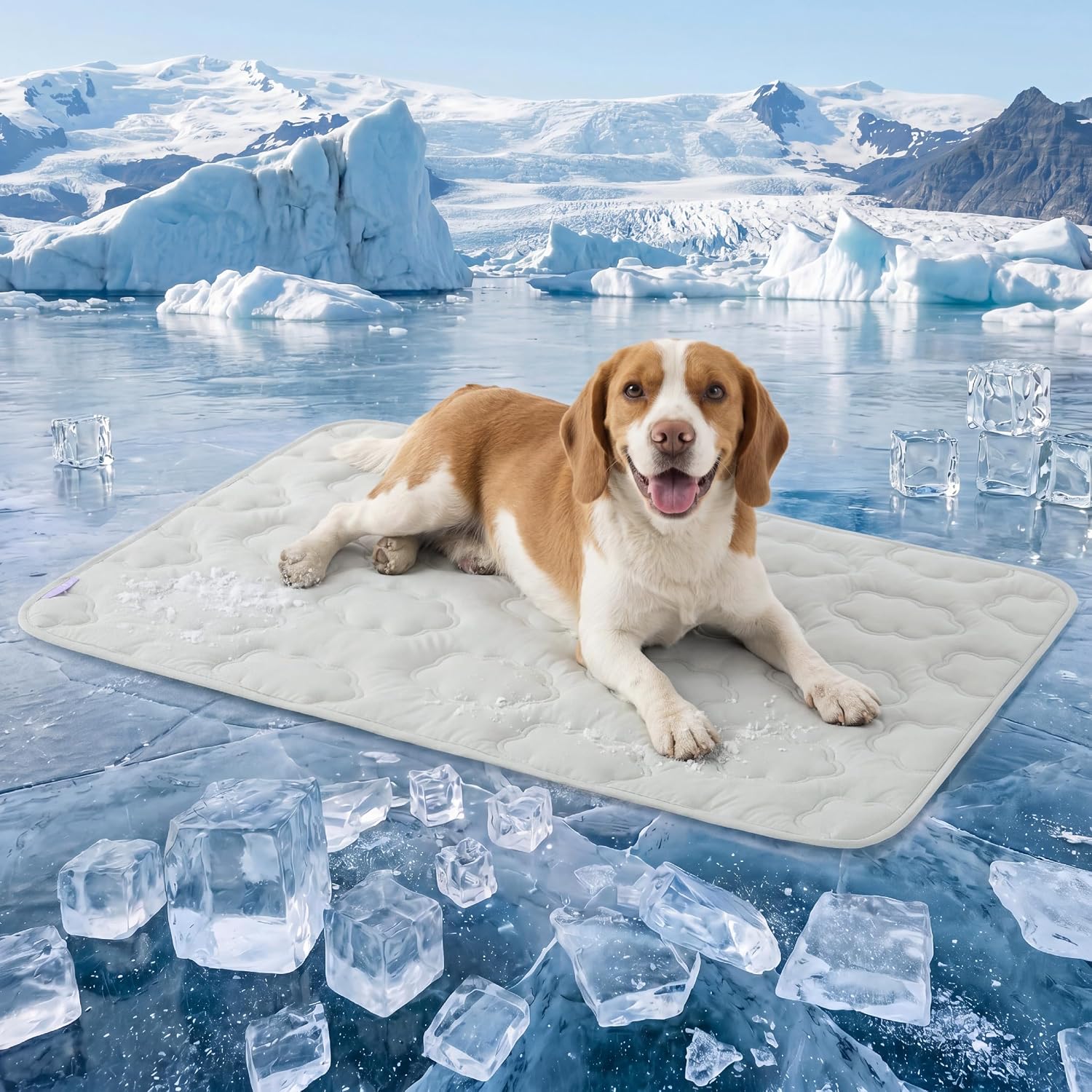 LE SURE Dog Cooling Mat for Extra Large Dogs -Q-Max>0.5 XL Breathable Thin Cool Crate Pad with Chill Cold Fiber and Innovative Mesh Base Design, Portable Washable Pet Kennel Mat for Summer,44x30,Blue