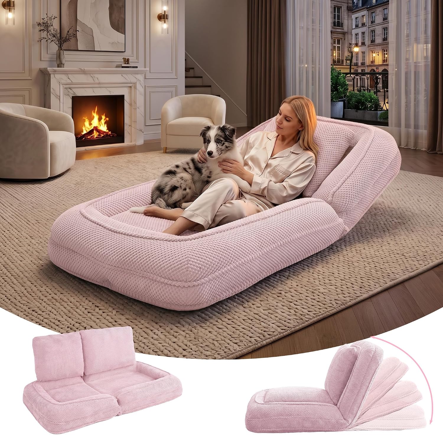 Human Dog Bed, Lazy Sofa Couch, Plush Floor Gaming Chair,5 Adjustable Position, sit, Sleep, fold, Suit to Put in Bedroom, Living Room,Space Saving Design (Gray)