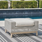 Signature Design by Ashley Aluminum Frame Outdoor Ottoman with Cushion, Seton Creek, High-Performance Nuvella Fabric, Seating for Patio Lounge Areas, Light Gray & Light Brown