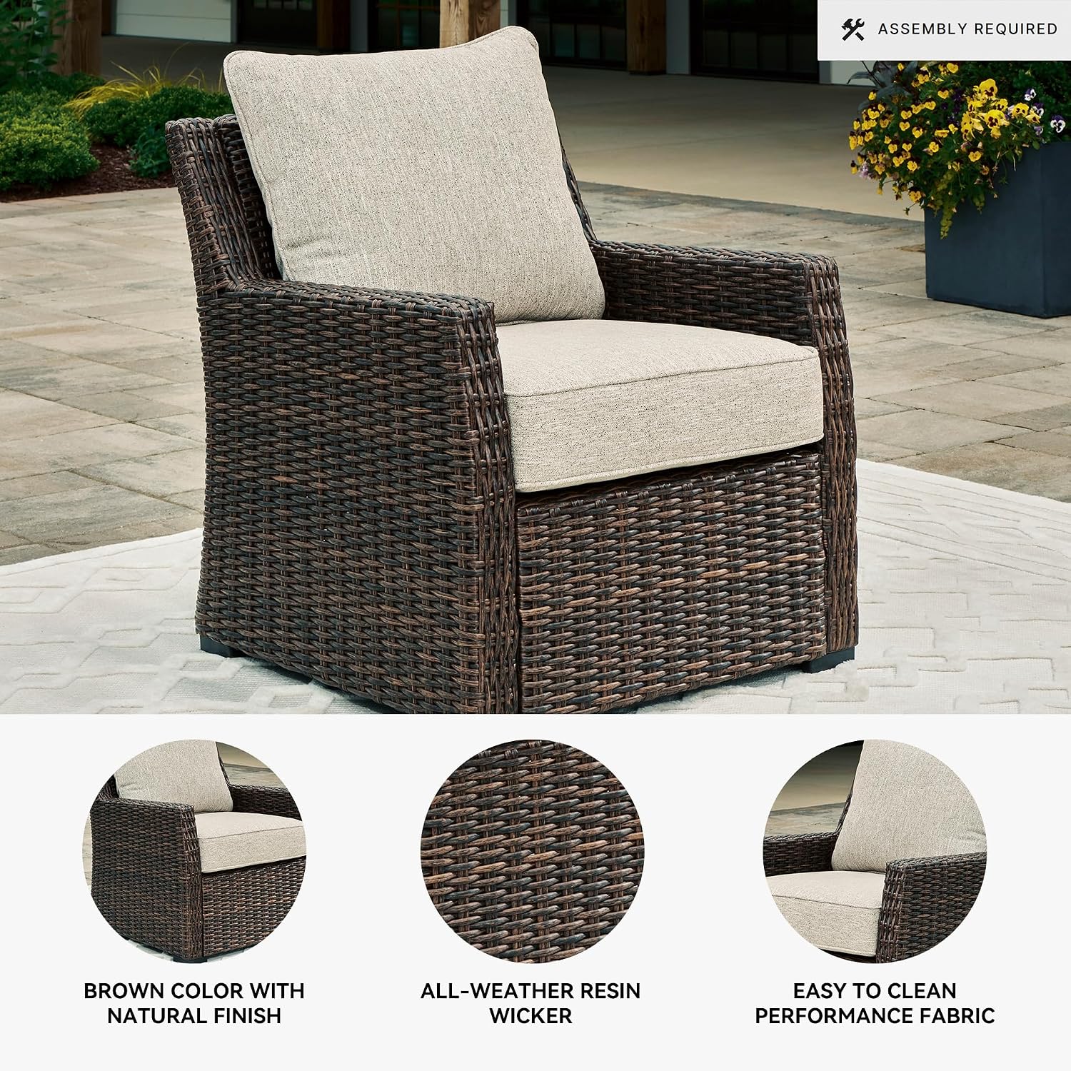 Signature Design by Ashley Brook Ranch Casual Nuvella Weather Resistant Fabric Outdoor Lounge Chair with Cushion, Dark Brown & Beige