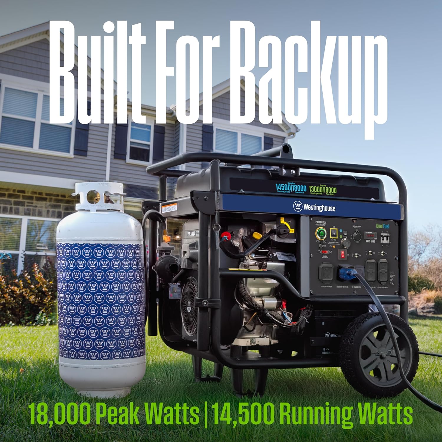 Westinghouse 18000 Peak Watt Dual Fuel Home Backup Portable Generator, Remote Electric Start, Transfer Switch Ready, Gas and Propane Powered