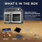 Ninja | French Door Premier Air fry Oven | 10-in-1 functions | 20.3-qt capacity | 5-qt Air Fry Basket, Sheet Pan, Wire Rack, Broil Rack | PFAS-free Cooking Surface, Dishwasher-Safe Accessories | FO101
