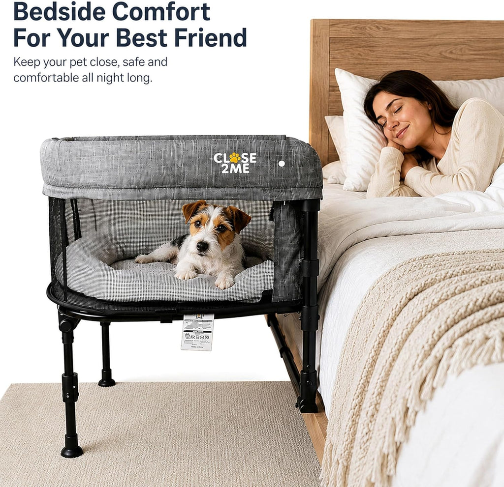 Englacha Close2Me Elevated Pet Bed - Bedside Mattress for Cats and Small Dogs - Comfortable, Cozy Design with Tool-Free Installation - Foldable for Easy Transport, Carry Bag Included
