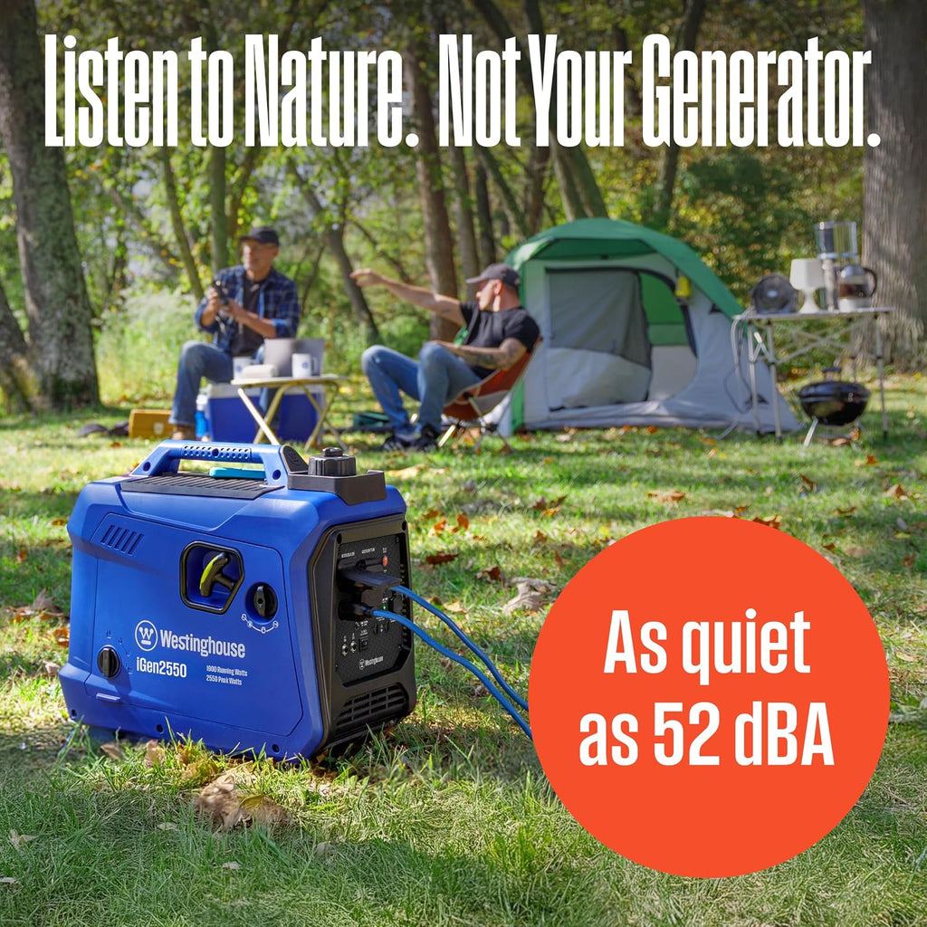 Westinghouse 2550 Peak Watt Super Quiet & Lightweight Portable Inverter Generator, RV Ready 30A Outlet, Gas Powered, Parallel Capable, Long Run Time,Blue