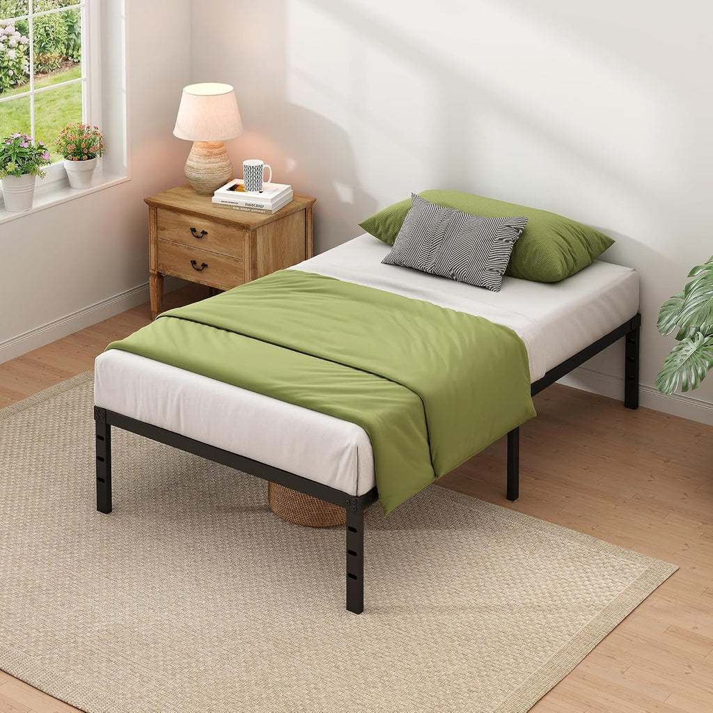 NEW JETO Metal Bed Frame,Queen Size Bed Frame with Storage Space,Heavy Duty Sturdy Mattress Foundation,Easy Assembly,No Box Spring Needed, Black,14 Inch,Queen