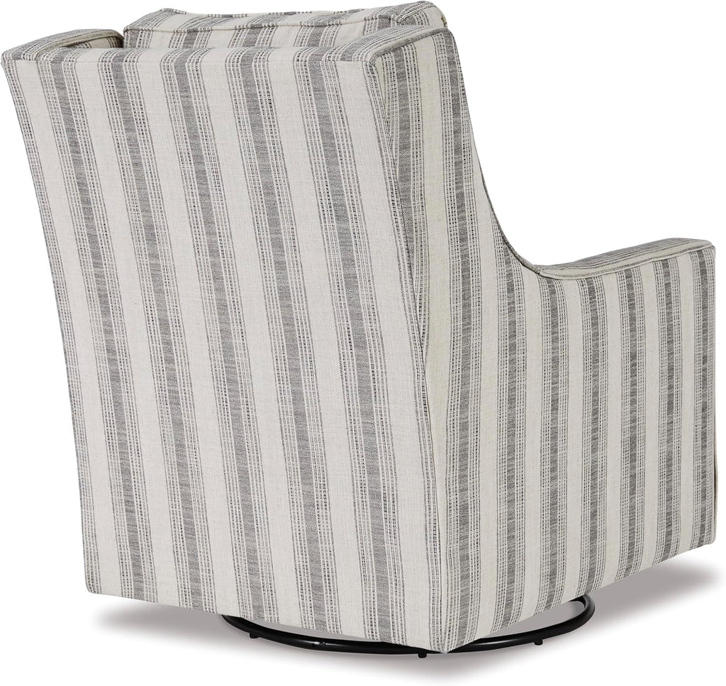 Signature Design by Ashley Swivel Glider Accent Chair Kambria, No Assembly Required, Polyester Linen Fabric, for Living Room, Ivory and Black Stripe, 30" W