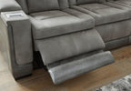 Signature Design by Ashley Next-Gen DuraPella Power Recliner with Adjustable Headrest, Storage Armrests, Wireless & USB Charging, Faux Leather, 2-Tone Gray