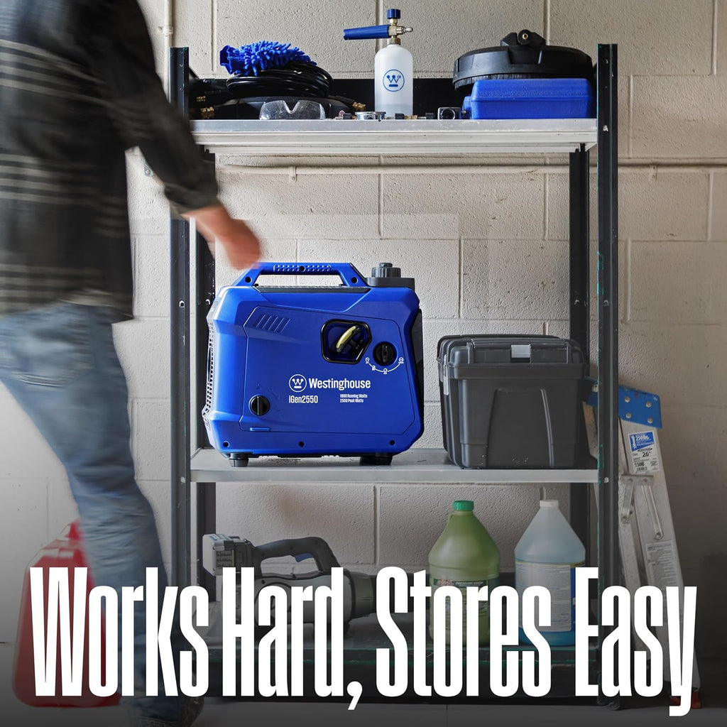 Westinghouse 2550 Peak Watt Super Quiet & Lightweight Portable Inverter Generator, RV Ready 30A Outlet, Gas Powered, Parallel Capable, Long Run Time,Blue