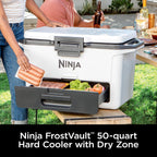 Ninja FrostVault 50qt Hard Cooler with Dry Zone | Integrated Fridge-Temp Dry Storage Drawer | Premium Heavy-Duty Insulated Cooler | Keeps Ice Cold for Days | Spanish Moss | FB151GN1