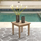 Signature Design by Ashley Gerianne Outdoor Square End Table with Slatting Styling and 5-Step Finishing Process, Eucalyptus Wood Frame, 22" High, Grayish Brown