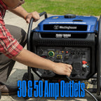 Westinghouse 10000 Peak Watt Portable Open Frame Inverter Generator, Remote Electric Start with Auto Choke, Transfer Switch Ready, Gas Powered, CO Sensor