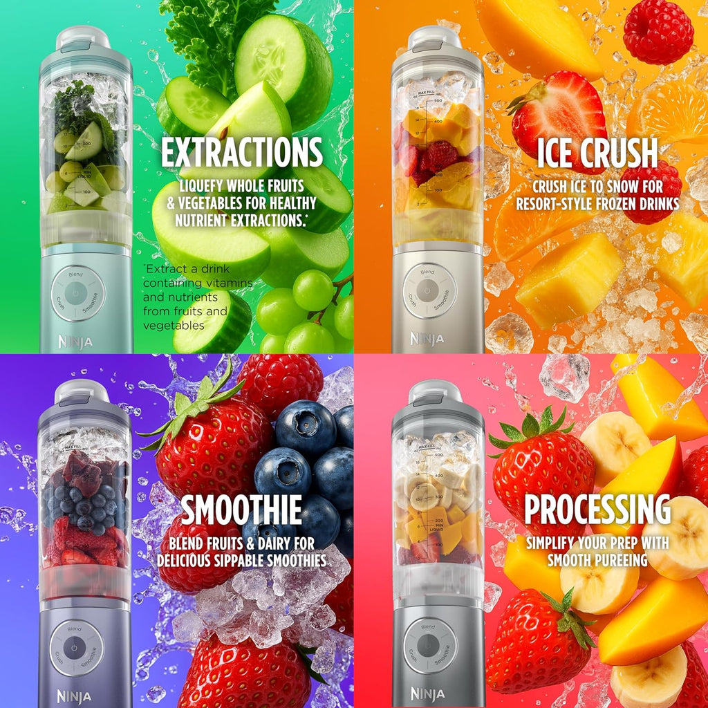 Ninja Blast Max, Portable Blender + Twist & Go, Personal Smoothie, Blend, Ice Crush, 3 Programs, Cordless, 22oz removable Vessel, Dishwasher Safe, Leakproof, Sea Glass/Blue, BC251BL1
