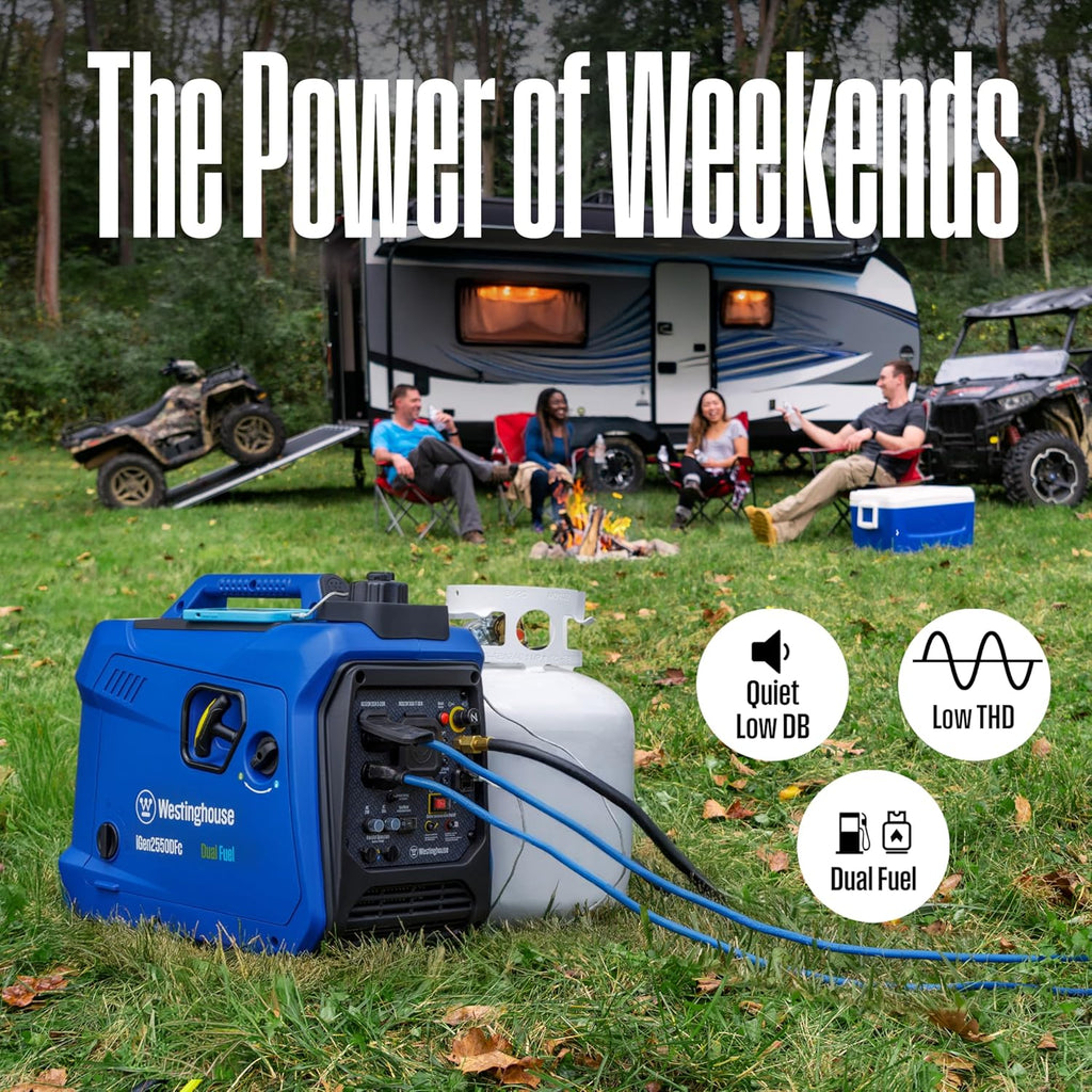 Westinghouse 2550 Peak Watt Super Quiet & Lightweight Portable Inverter Generator, RV Ready 30A Outlet, Gas and Propane Powered, CO Sensor, Parallel Capable, Long Run Time
