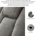 Signature Design by Ashley Next-Gen DuraPella Power Recliner with Adjustable Headrest, Storage Armrests, Wireless & USB Charging, Faux Leather, 2-Tone Gray