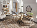 Signature Design by Ashley Realyn Farmhouse Home Office Desk, 2 Drawers, Drop-down Drawer, USB Charging, Wood, 60" W x 28" D x 31" H, Chipped White and Brown