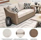 Signature Design by Ashley Beachcroft Outdoor Loveseat with High-Performance Nuvella Cushions, Resin Wicker on Rust-Resistant Aluminum Frame for Patio Seating, Beige