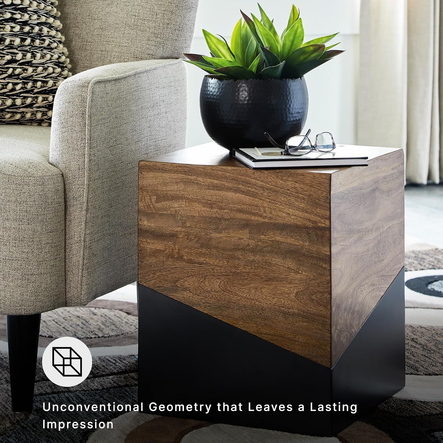 Signature Design by Ashley Trailbend Eclectic Accent End Table, Brown & Gunmetal