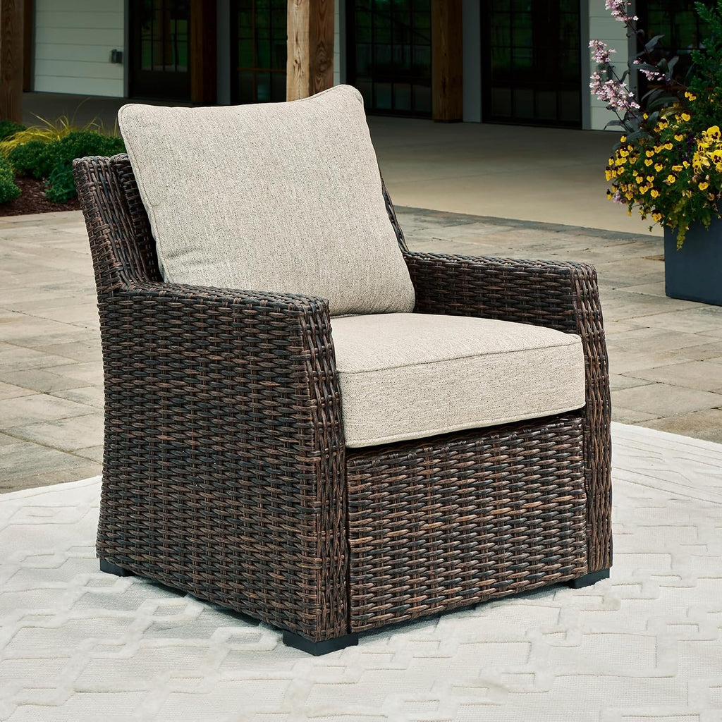 Signature Design by Ashley Brook Ranch Casual Nuvella Weather Resistant Fabric Outdoor Lounge Chair with Cushion, Dark Brown & Beige