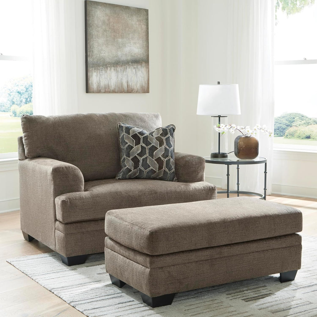 Signature Design by Ashley Stonemeade Upholstered Ottoman, Oversized Contemporary Footrest, 100% Polyester Chenille, Ideal for Living Room Seating, Nutmeg Brown, 44" W
