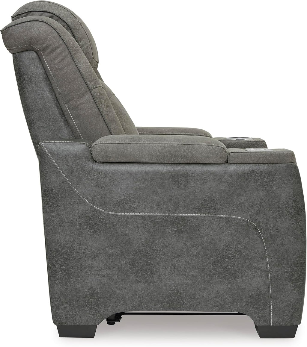 Signature Design by Ashley Next-Gen DuraPella Power Recliner with Adjustable Headrest, Storage Armrests, Wireless & USB Charging, Faux Leather, 2-Tone Gray