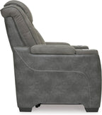 Signature Design by Ashley Next-Gen DuraPella Power Recliner with Adjustable Headrest, Storage Armrests, Wireless & USB Charging, Faux Leather, 2-Tone Gray