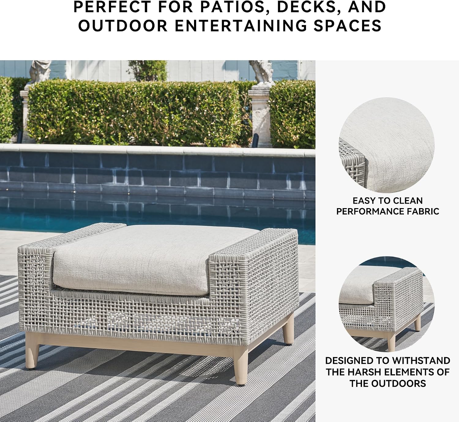 Signature Design by Ashley Aluminum Frame Outdoor Ottoman with Cushion, Seton Creek, High-Performance Nuvella Fabric, Seating for Patio Lounge Areas, Light Gray & Light Brown