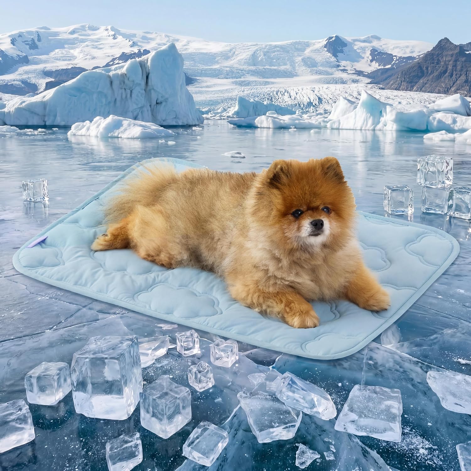 LE SURE Dog Cooling Mat for Extra Large Dogs -Q-Max>0.5 XL Breathable Thin Cool Crate Pad with Chill Cold Fiber and Innovative Mesh Base Design, Portable Washable Pet Kennel Mat for Summer,44x30,Blue