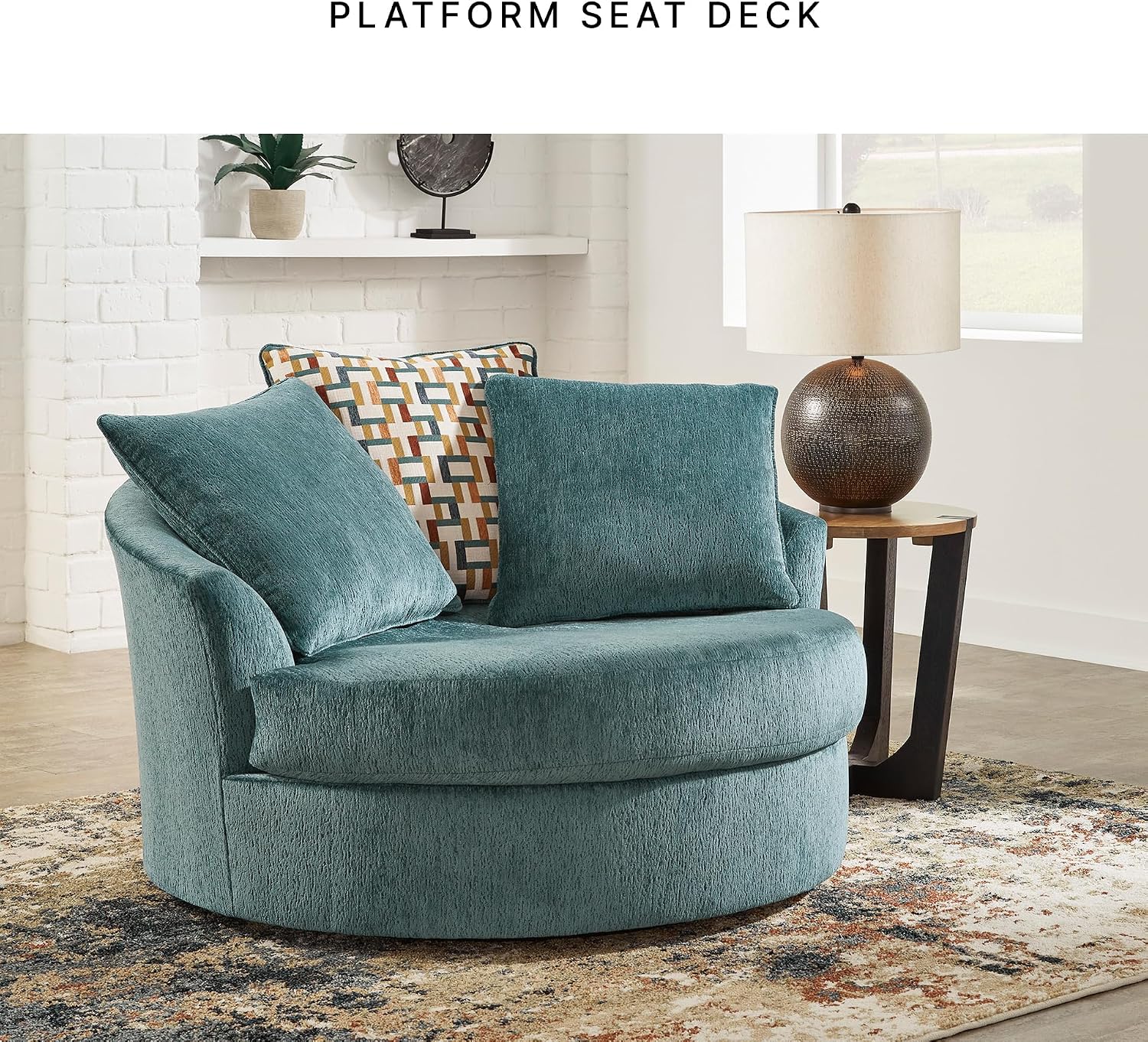 Signature Design by Ashley Laylabrook Scandinavian Upholstered Oversized Swivel Accent Chair with 3 Back Pillows, Green