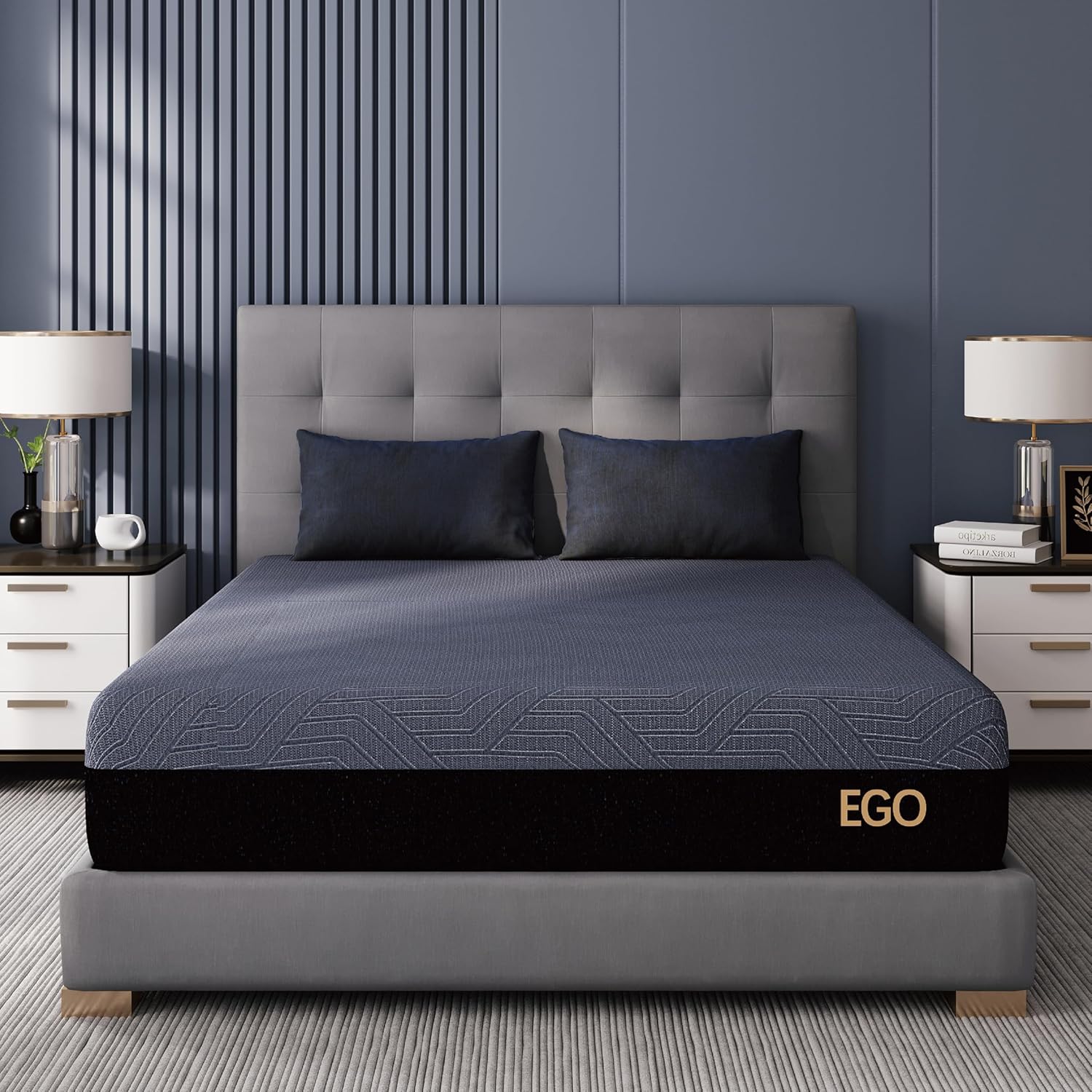 MLILY EGOHOME 14 Inch Queen Memory Foam Mattress for Back Pain, Cooling Copper Gel Bed in a Box, Foam Made in USA, CertiPUR-US Certified, Therapeutic Medium Firm, 60x80x14 Black
