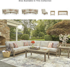 Signature Design by Ashley Clare View Outdoor Sectional, 3-Piece Eucalyptus Wood Couch, Nuvella Performance Fabric Cushions, Contemporary Patio Furniture Set for Deck or Backyard, Beige