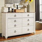 Signature Design by Ashley Willowton Coastal Cottage 6 Drawer Dresser with Faux Plank Top, Whitewash