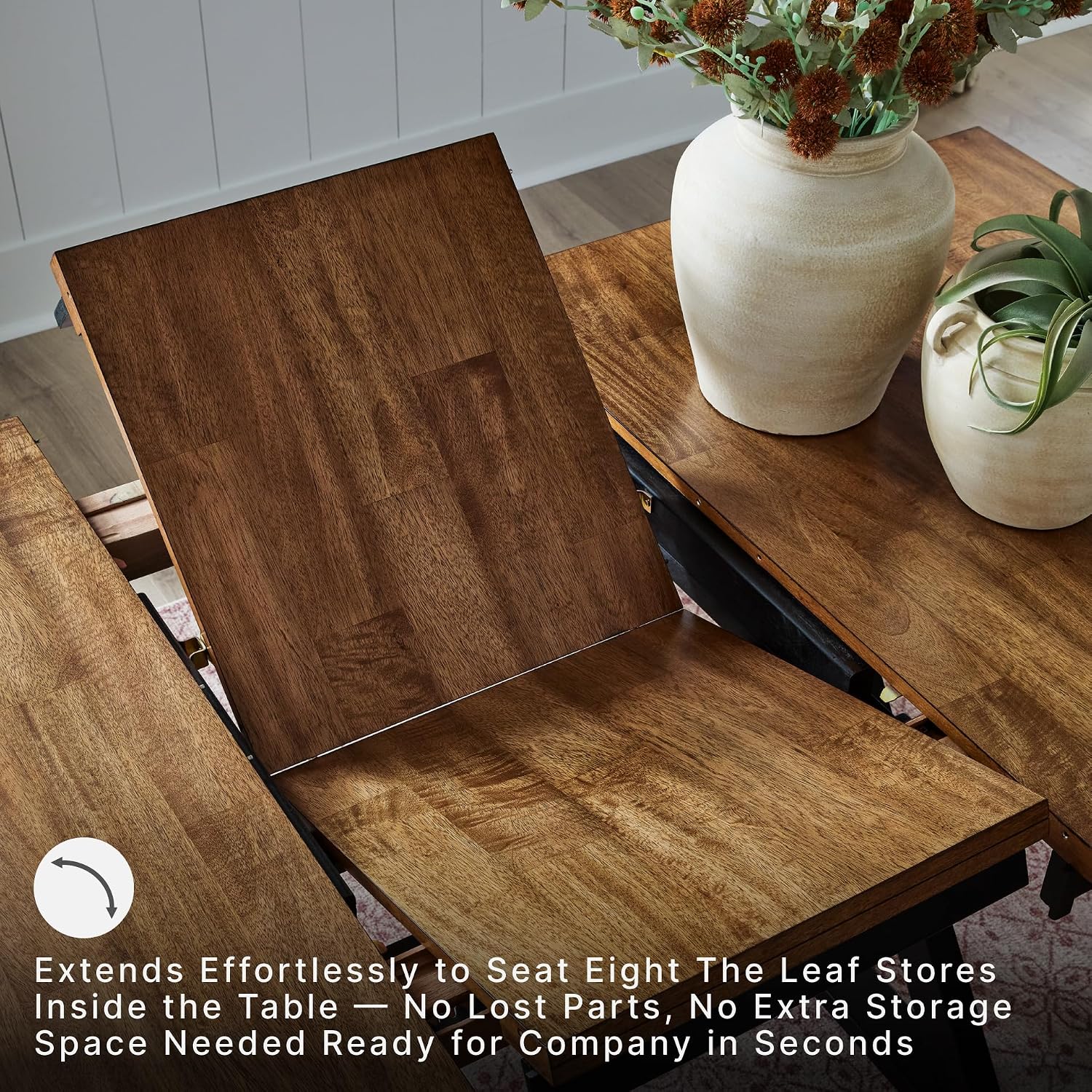 Signature Design by Ashley Wildenauer Dining Extension Table, 18" Self-Storing Butterfly Leaf, Hardwood Solids, Mango Veneer & MDF Substrate, Seats 6 to 8 for Kitchens, Black & Dark Brown, 78"