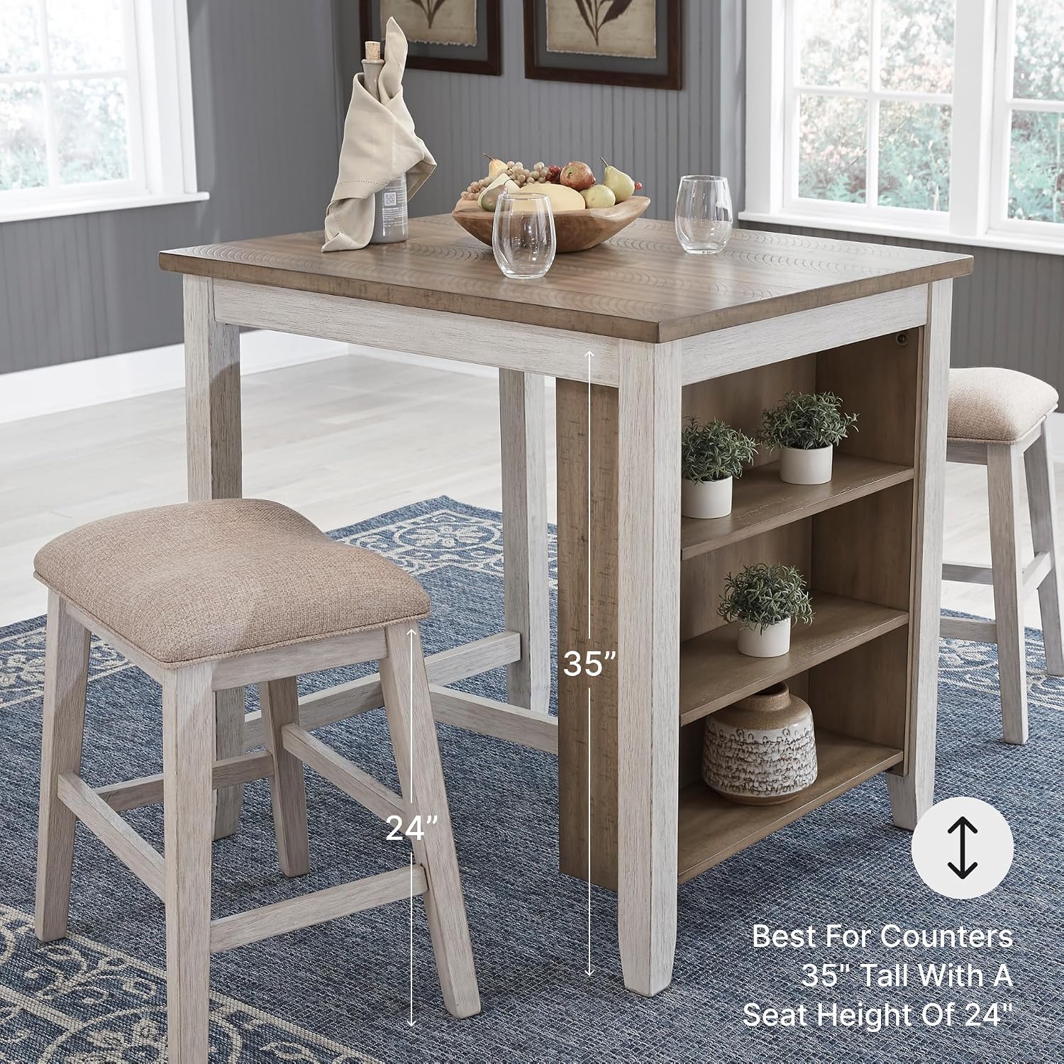 Signature Design by Ashley Skempton Modern 24" Counter Height Upholstered Barstool, 2 Count, Grayish White