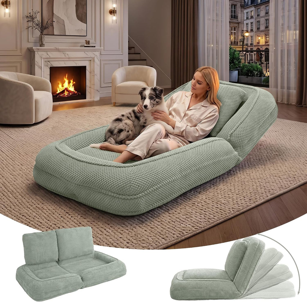 Human Dog Bed, Lazy Sofa Couch, Plush Floor Gaming Chair,5 Adjustable Position, sit, Sleep, fold, Suit to Put in Bedroom, Living Room,Space Saving Design (Gray)