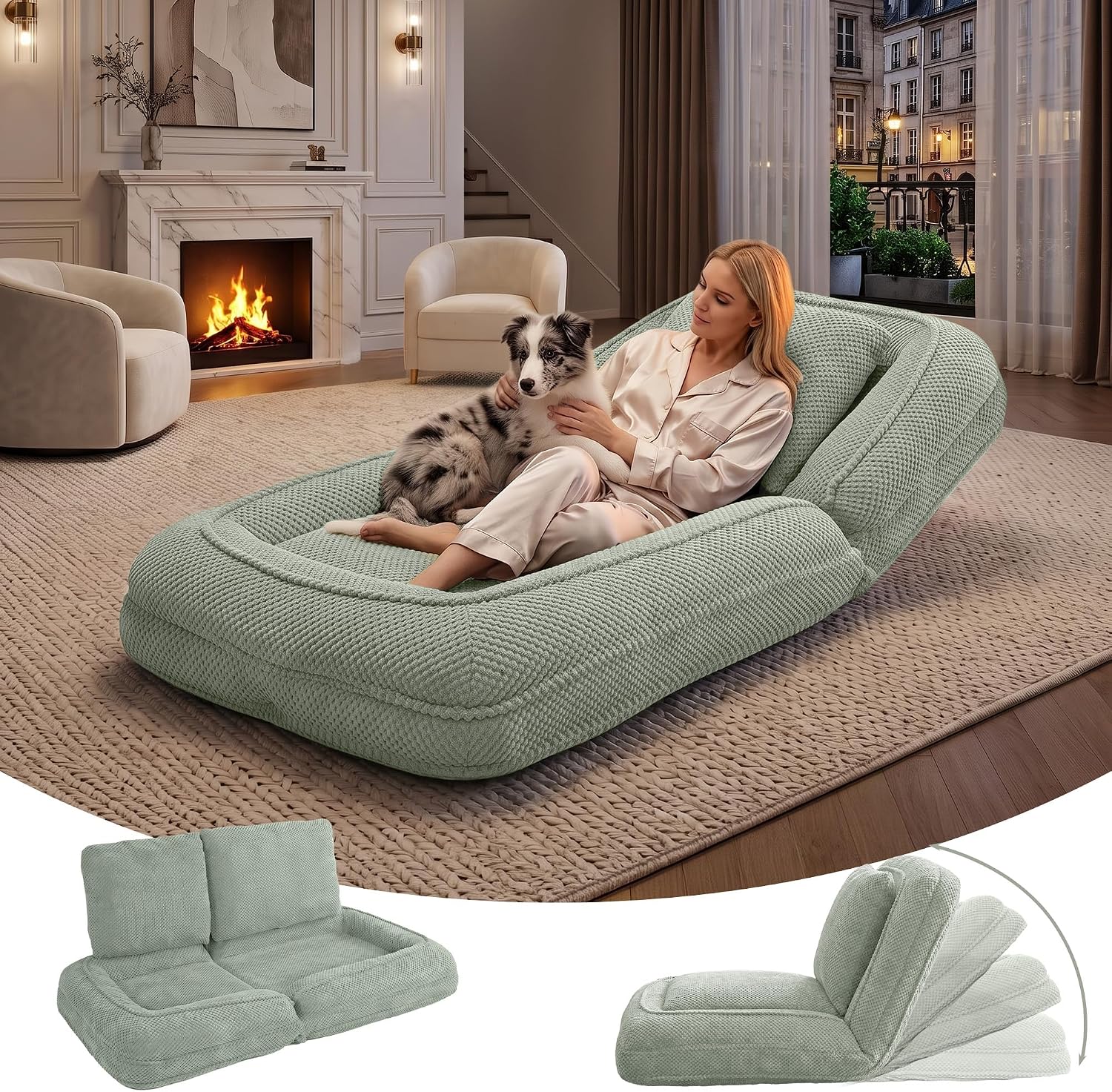 Human Dog Bed, Lazy Sofa Couch, Plush Floor Gaming Chair,5 Adjustable Position, sit, Sleep, fold, Suit to Put in Bedroom, Living Room,Space Saving Design (Gray)